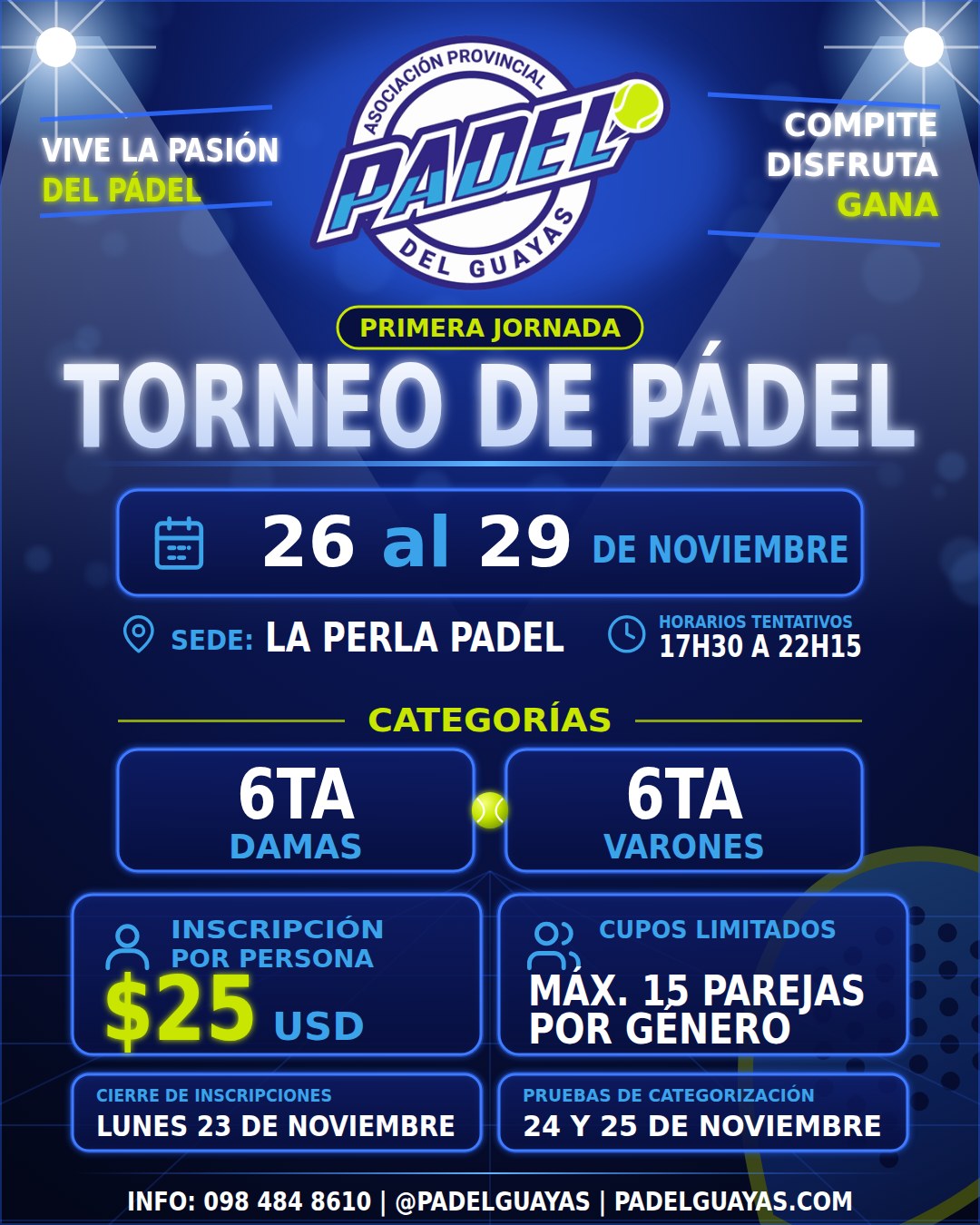 Torneo de Pádel Guayas: Primera jornada